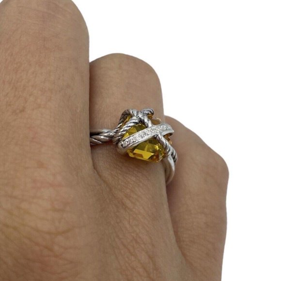Authentic David Yurman Cable Wrap 10mm Citrine & Diamond Ring Sz 8